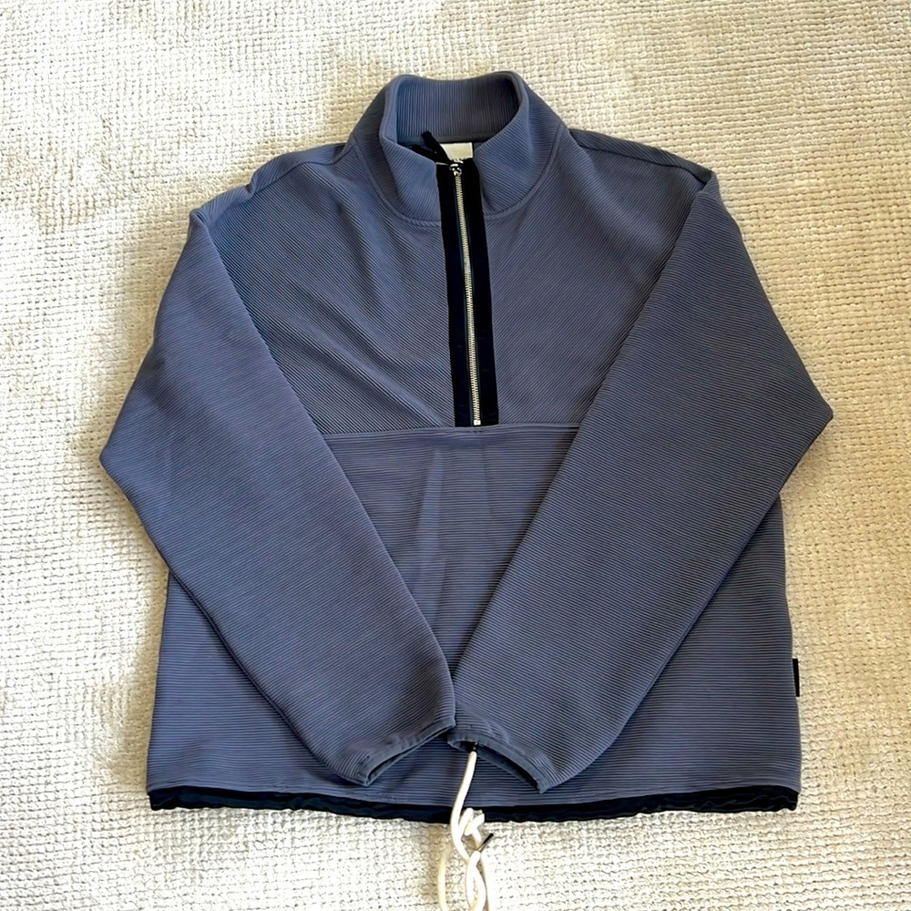 VARLEY indigo ribbed half-zip sweatshirt, size M